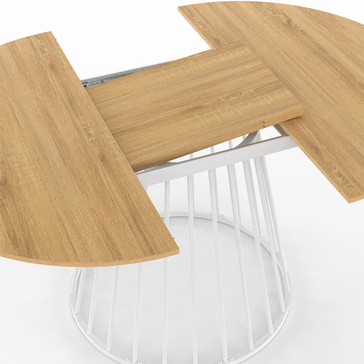 ¡Mesa de comedor redonda extensible para 4-8 personas 110-150cm con tablero de madera y pata blanca - YUNA | Zen Cart! IDMarket
