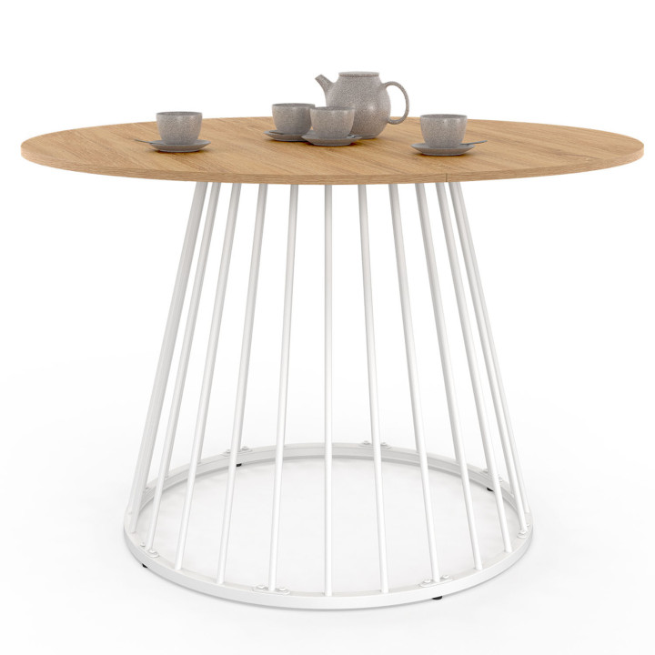¡Mesa de comedor redonda para 6 personas 110cm con tapa de madera y pata blanca - YUNA | Zen Cart! IDMarket