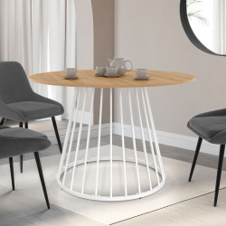 17195 - Tavolo da pranzo rotondo 110cm per 6 persone con piano in legno e gamba in filo metallico bianco Tavolo da pranzo rotondo per 6 persone 110cm con piano in legno e gamba bianca - YUNA | Zen Cart! IDMarket