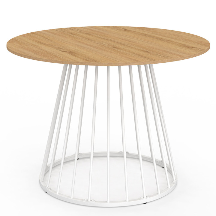 ¡Mesa de comedor redonda para 6 personas 110cm con tapa de madera y pata blanca - YUNA | Zen Cart! IDMarket