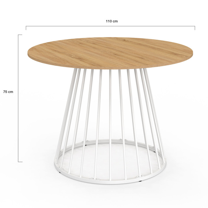 ¡Mesa de comedor redonda para 6 personas 110cm con tapa de madera y pata blanca - YUNA | Zen Cart! IDMarket