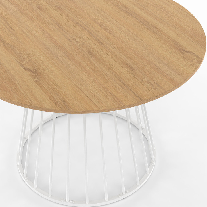 ¡Mesa de comedor redonda para 6 personas 110cm con tapa de madera y pata blanca - YUNA | Zen Cart! IDMarket