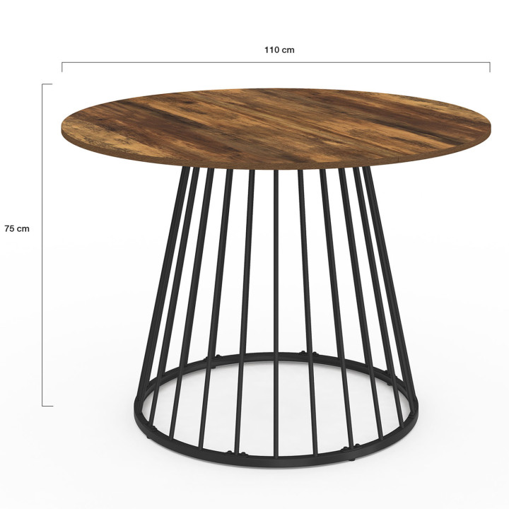 ¡Mesa de comedor redonda para 6 personas 110cm con tapa de madera oscura y pata negra - YUNA | Zen Cart! IDMarket