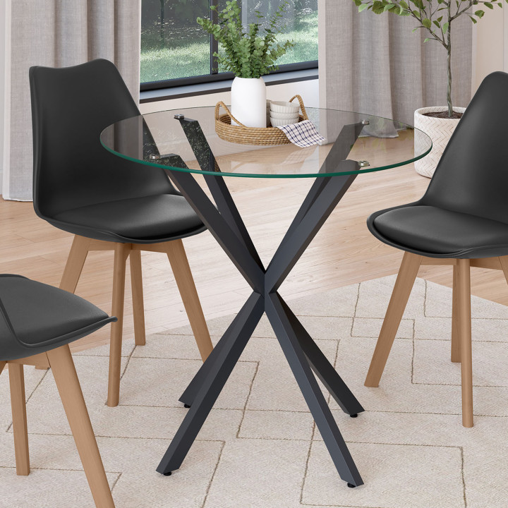 Ronde eettafel 4 personen 80cm zwarte spinpoot en glazen blad - ALIX | De ALIX Groep IDMarket