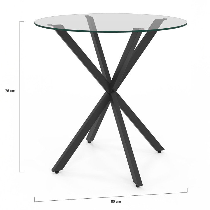 Mesa de comedor redonda 4 personas 80cm pata de araña negra y tapa de cristal - ALIX | The ALIX Group IDMarket