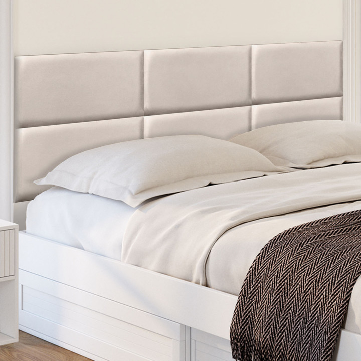 Set van 6 YUMA 180 cm-hoofdbordpanelen in beige stof met suède-effect