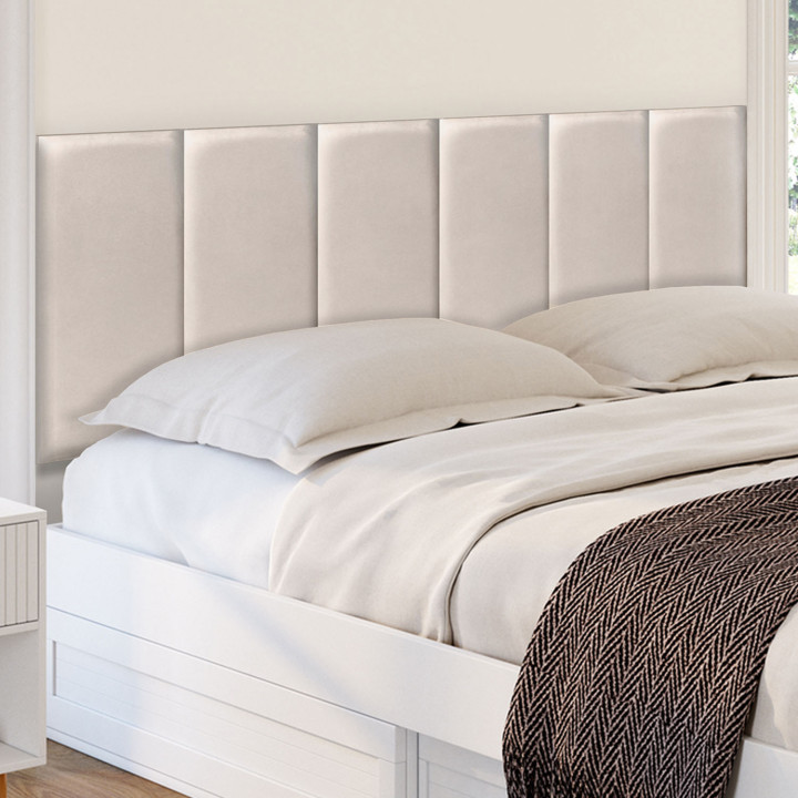 Set van 6 YUMA 180 cm-hoofdbordpanelen in beige stof met suède-effect