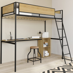 Letto singolo a soppalco 90x190 scrivania e contenitore - DETROIT | IDMarket