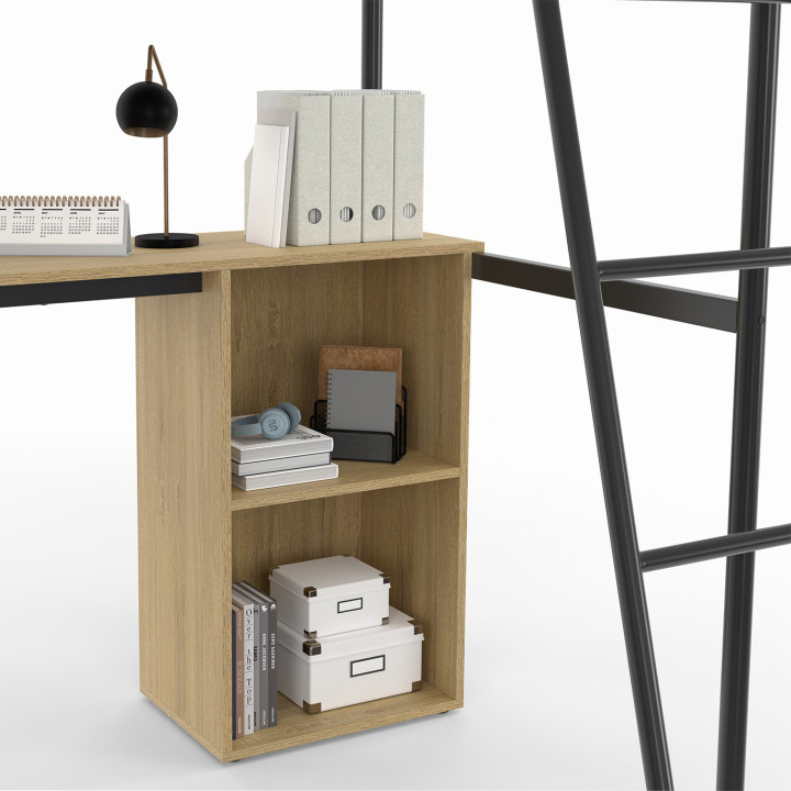 Lit mezzanine simple DETROIT avec bureau et rangements 90 x 190 cm design industriel