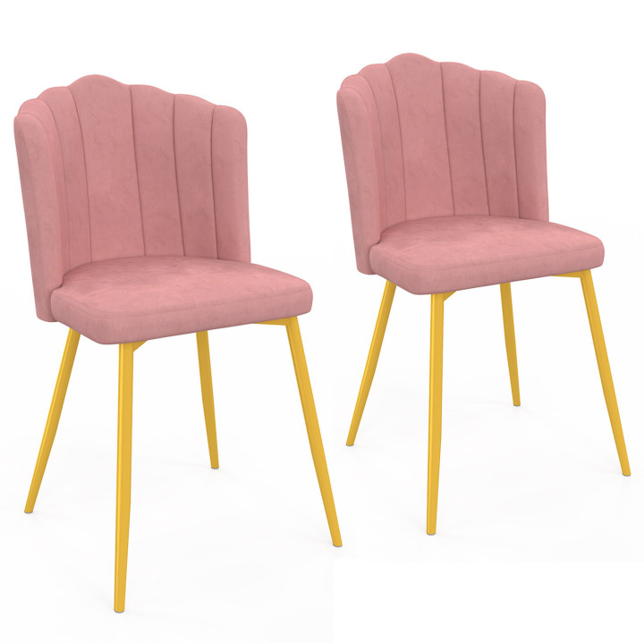 Lot de 2 chaises coquillage ADELLA rose en velours pieds dorés