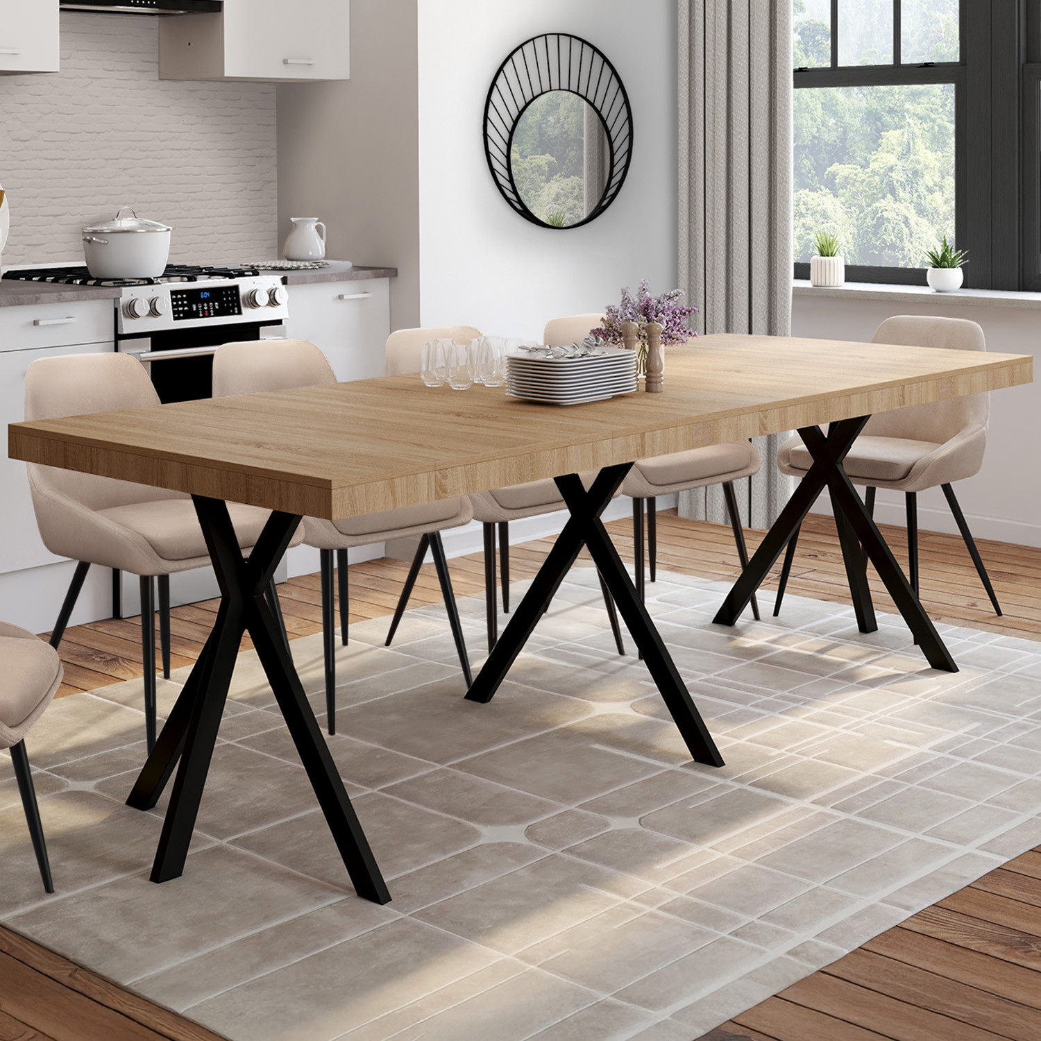 Table console extensible 10 personnes 235 cm coloris bois et noir