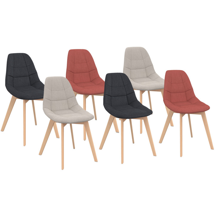 ¡Conjunto de 6 sillas escandinavas mezcla de colores gris oscuro x2, terracota x2, beige x2 - GABY | Zen Cart! IDMarket