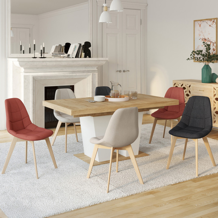 Set van 6 Scandinavische GABY mix kleur donkergrijs x2, terracotta x2, beige x2 eetkamerstoelen