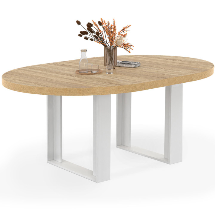 Mesa de comedor redonda extensible 110-150 cm 4-6 personas madera y blanco - PHOENIX | IDMarket