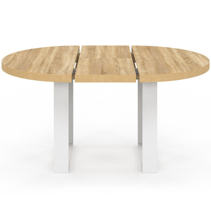 Mesa de comedor redonda extensible 110-150 cm 4-6 personas madera y blanco - PHOENIX | IDMarket