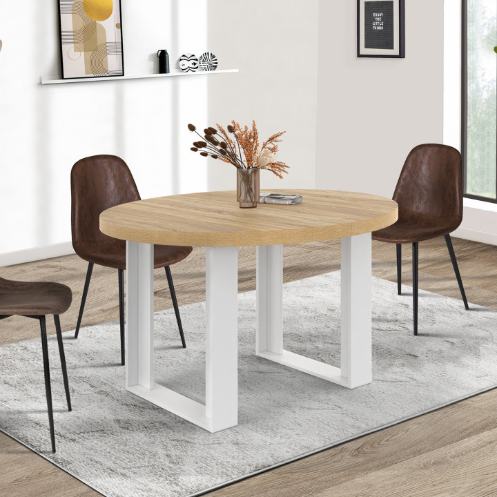 Mesa de comedor redonda extensible 110-150 cm 4-6 personas madera y blanco - PHOENIX | IDMarket
