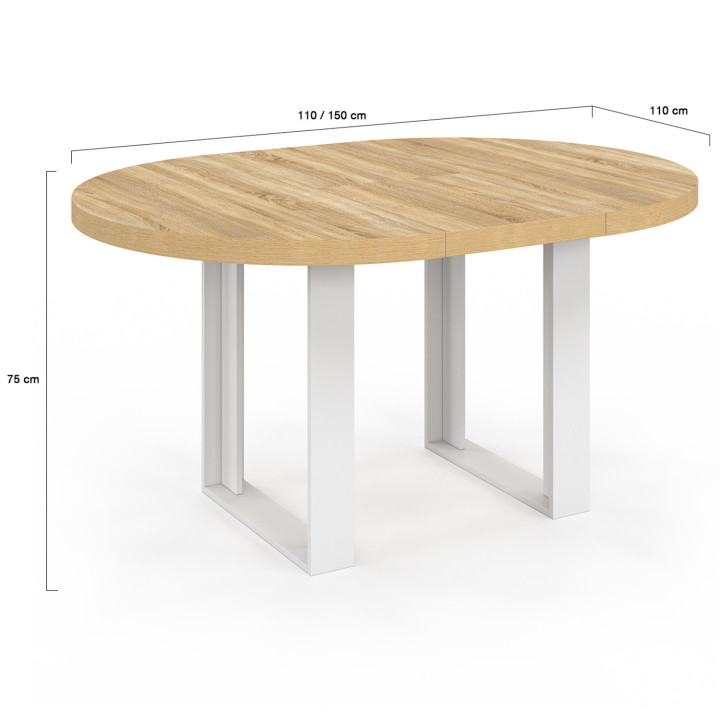 Mesa de comedor redonda extensible 110-150 cm 4-6 personas madera y blanco - PHOENIX | IDMarket