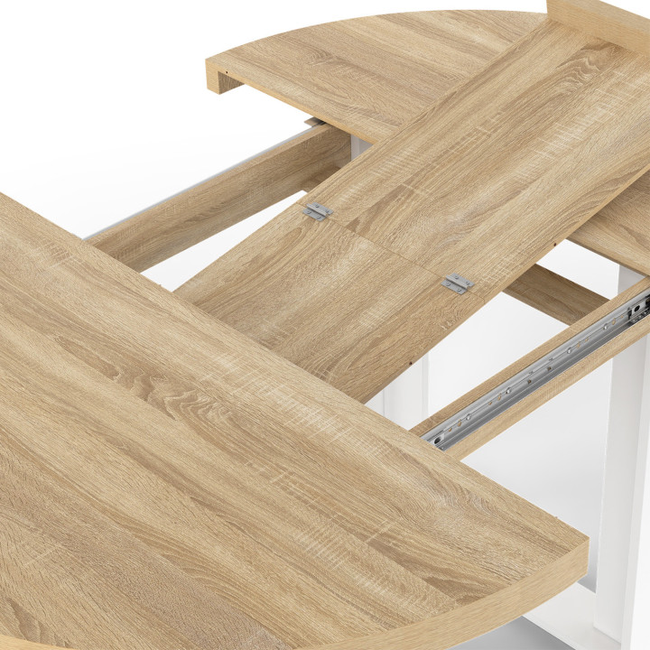 Mesa de comedor redonda extensible para 6 personas 110-150 cm madera y blanco - PHOENIX | IdMarket