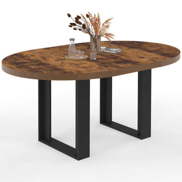 Mesa de comedor redonda extensible 4-6 personas madera oscura efecto envejecido y negro - PHOENIX | IDMarket
