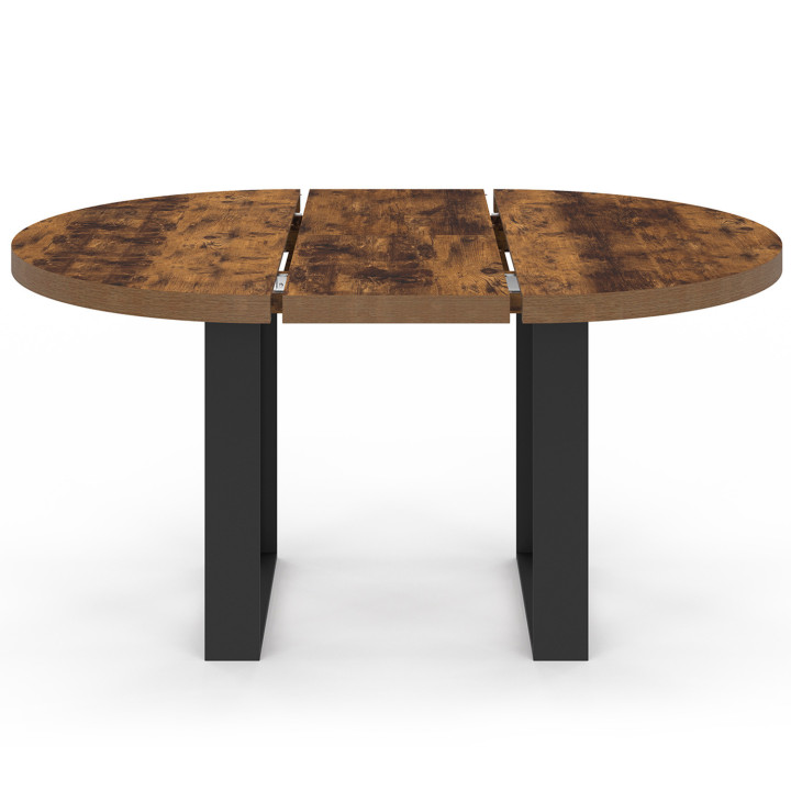Mesa de comedor redonda extensible 4-6 personas madera oscura efecto envejecido y negro - PHOENIX | IDMarket