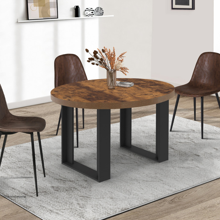 Mesa de comedor redonda extensible 4-6 personas madera oscura efecto envejecido y negro - PHOENIX | IDMarket