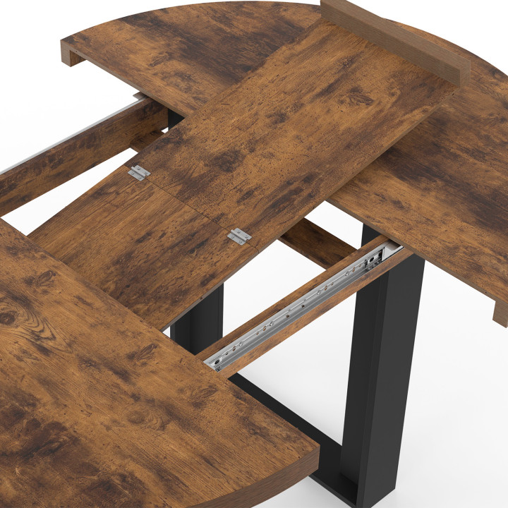 Mesa de comedor redonda extensible 4-6 personas madera oscura efecto envejecido y negro - PHOENIX | IDMarket