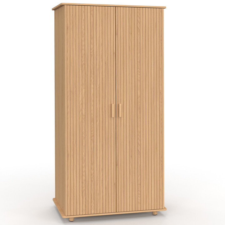 Armario roble de lamas 80 cm - Armario 2 puertas y estantes - JULIETTE || Armario roble de lamas 80 cm IDMarket