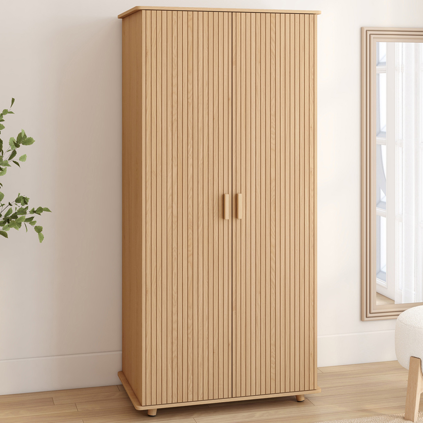 Étagère Bibliothèque 4 Niveaux Avec Placard Juliette - Effet Lattes Chêne - 60x30x170 Cm