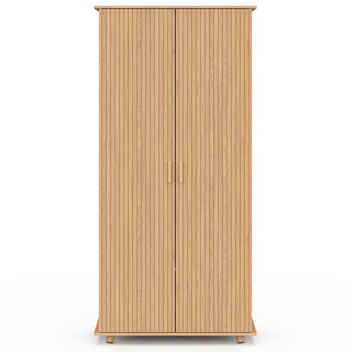 Armoire 2 portes JULIETTE effet lattes penderie 80 cm avec étagères rangement