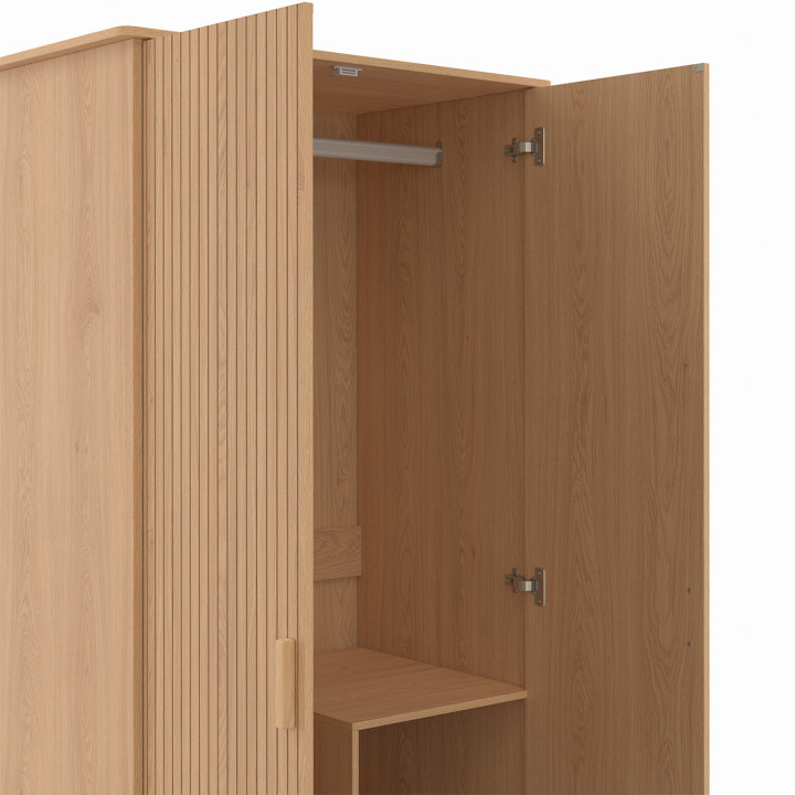 Armoire 2 portes JULIETTE effet lattes penderie 80 cm avec étagères rangement