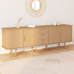 Buffet 180 cm JULIETTE XXL 4 portes effet lattes et 3 tiroirs