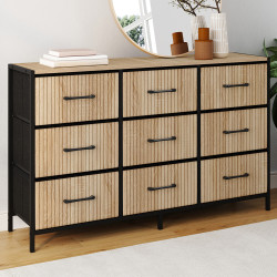 Cassettiera in tessuto a 9 cassetti UTAH 115 CM, mobile contenitore di design industriale con effetto a doghe