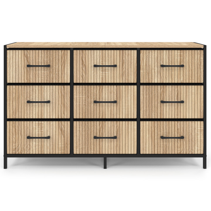 Cómoda de 9 cajones en tejido efecto listones 115 CM, diseño industrial - UTAH | IDMarket