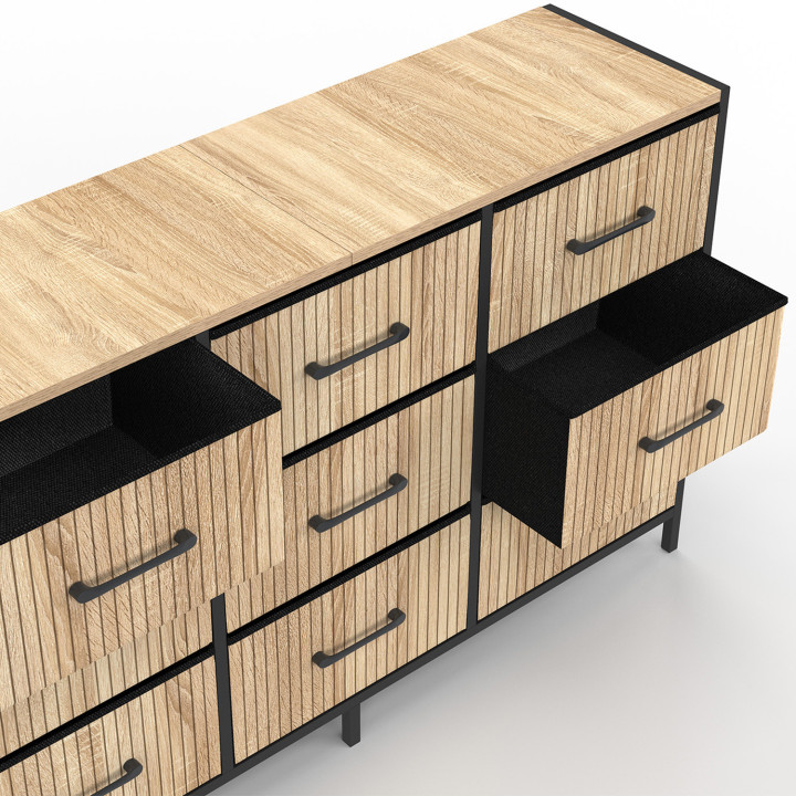 Cómoda de 9 cajones en tejido efecto listones 115 CM, diseño industrial - UTAH | IDMarket