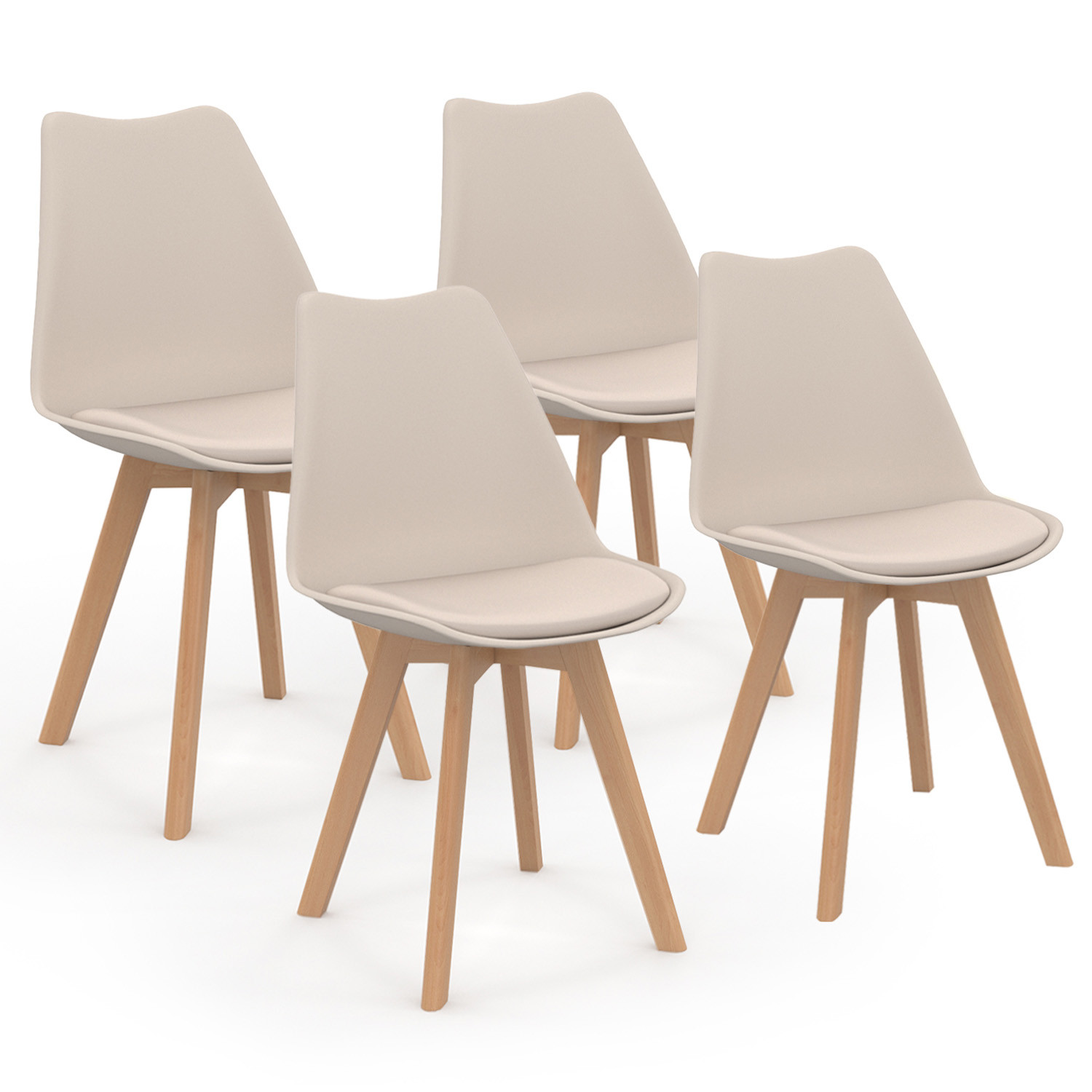 Lot de 4 chaises scandinaves beige pour salle à manger