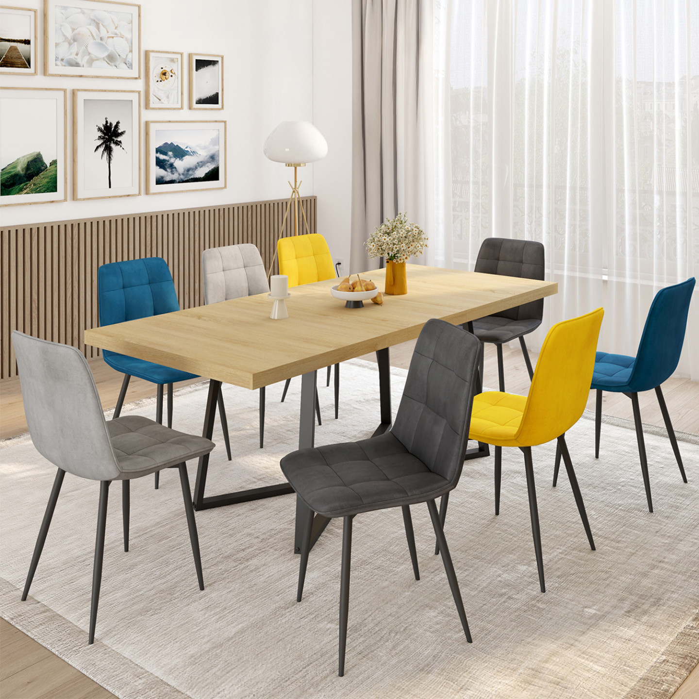 Chaises modernes en velours mix color avec assises matelassées et pieds ...