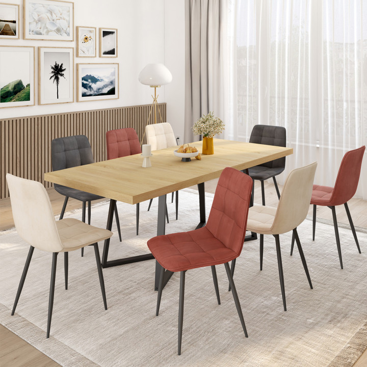 Sillas modernas en mezcla de terciopelo color terracota x3, gris oscuro x2, y beige x3 - MILA | ID Market