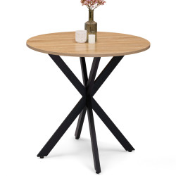 Table à manger ronde ALIX 4 personnes pied araignée bois et noir 80 cm