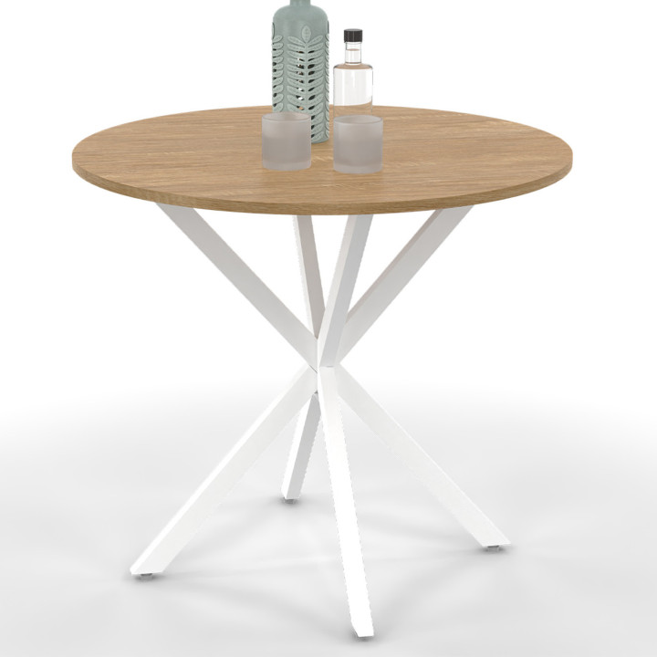 Mesa de comedor redonda 2-4 personas madera y blanco 80 cm - ALIX | ID Market