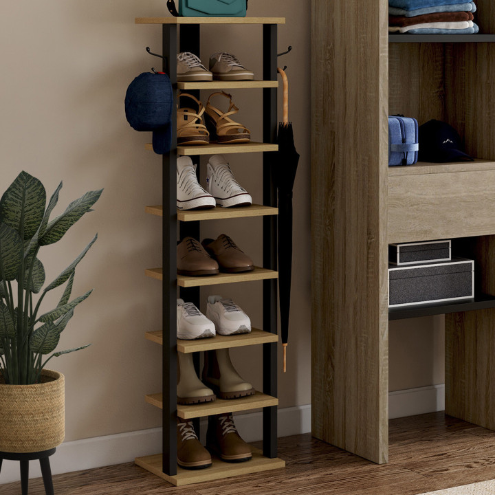 Zapatero 8 niveles madera y negro | IDMarket