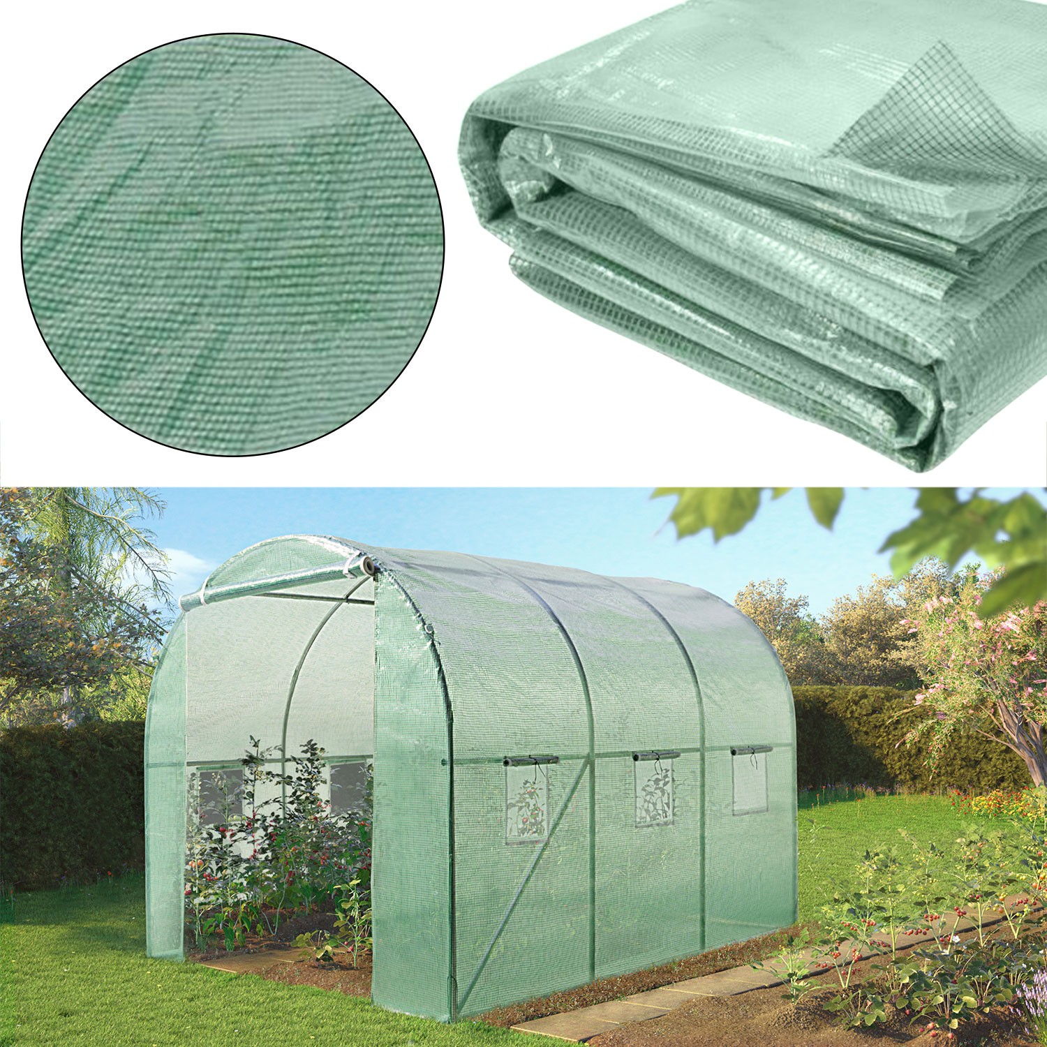 Bâche de rechange 140 gr/m² pour serre tunnel 6m² verte Serres de