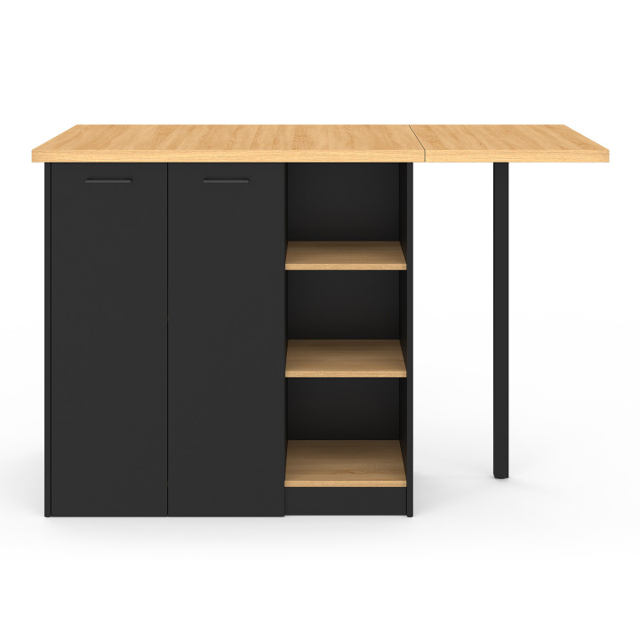 Isla central de 140 cm en madera negra con encimera efecto haya - CESAR | ¡Zen Cart! IDMarket