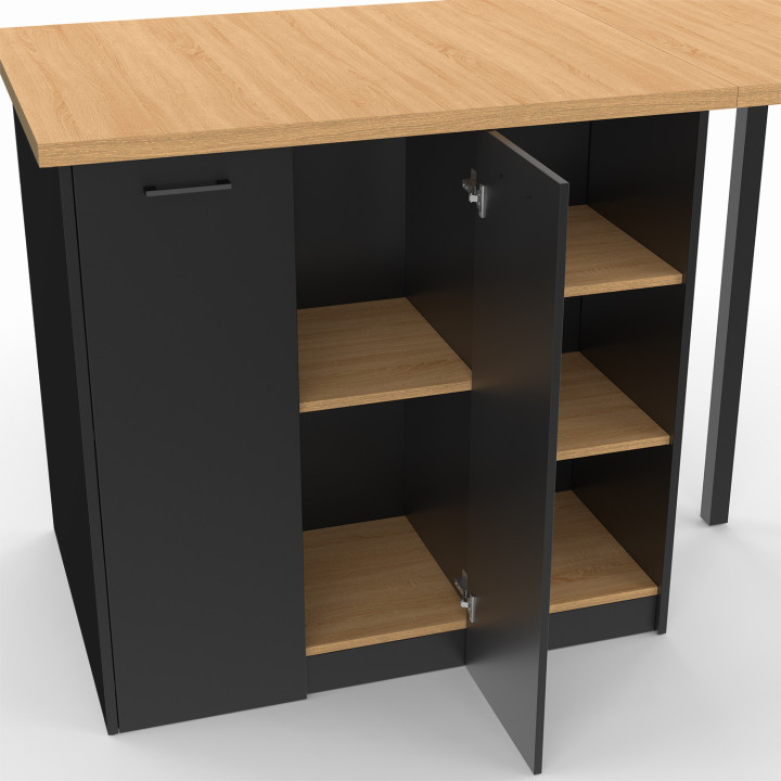 Isla central de 140 cm en madera negra con encimera efecto haya - CESAR | ¡Zen Cart! IDMarket