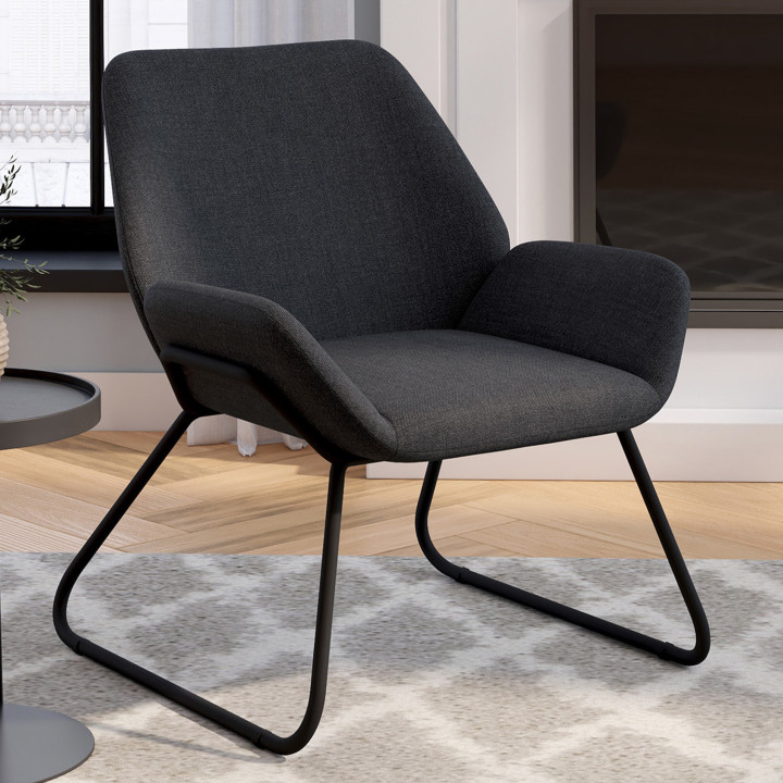 Sillón de tela gris antracita y patas de metal negro - SIXTINE | IDMarket