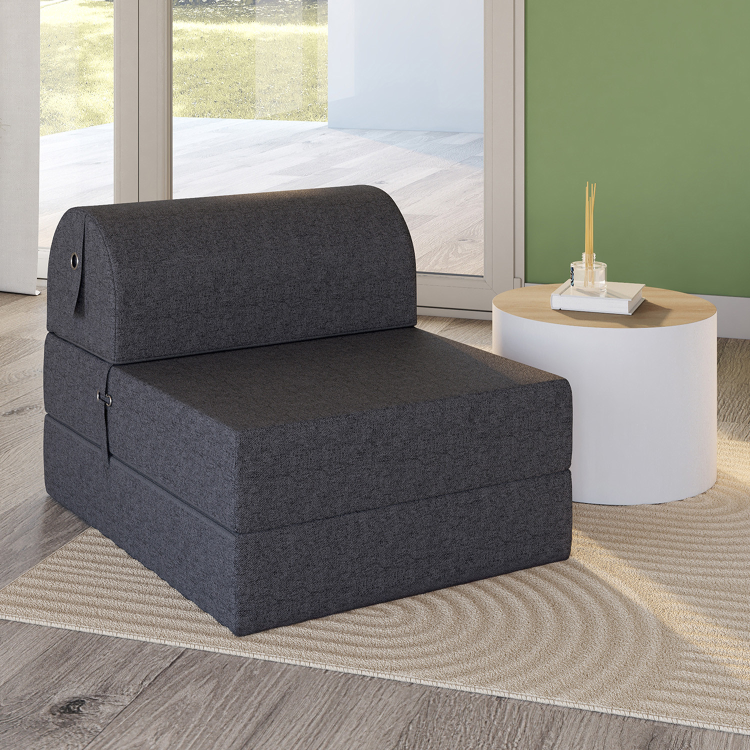 Chauffeuse convertible 1 place en tissu gris anthracite