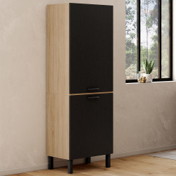 Colonne de cuisine 60 cm CINA 2 portes façon hêtre et noir