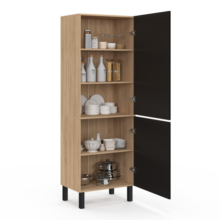 ¡Columna de cocina haya y negro 60 cm - CINA | Zen Cart! IDMarket