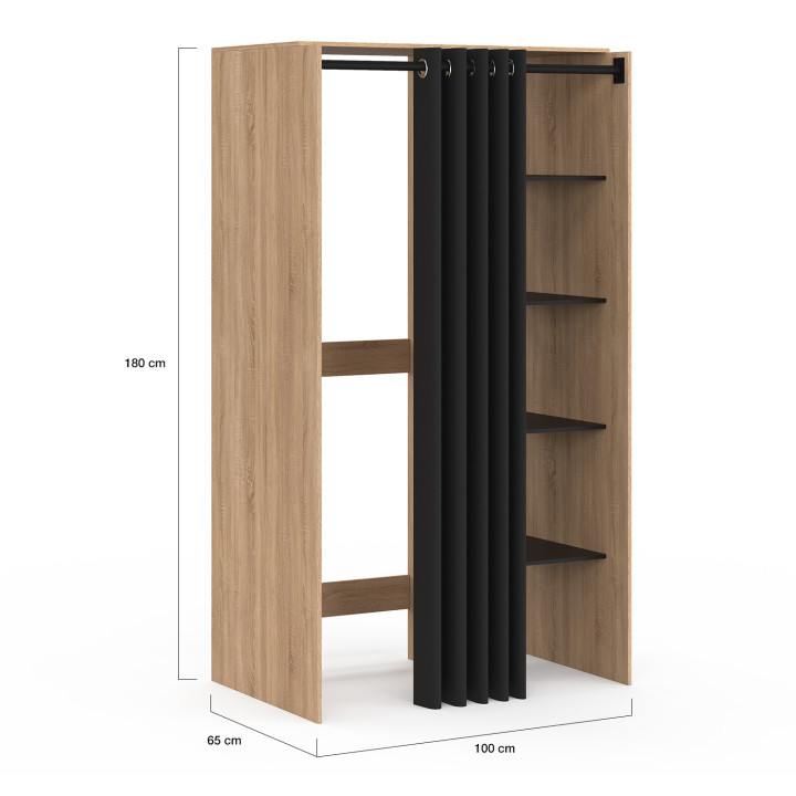 Waschküchenmöbel für Doppelwaschmaschine Holz und Schwarz mit Schiebevorhang - WALLIS | ID Market