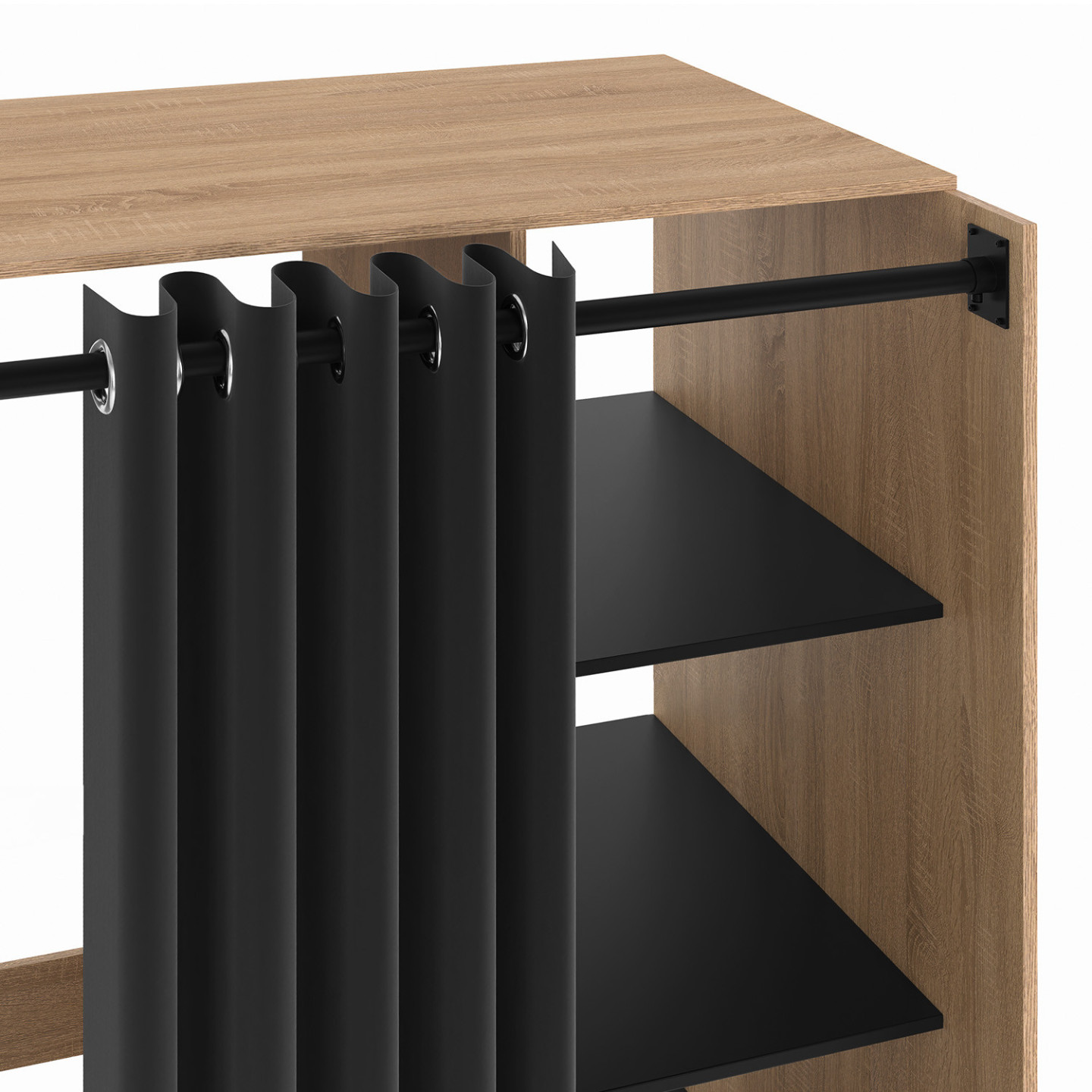 Meuble Pour Machine à Laver WALLIS - Cache Appareil Noir Et Bois Hêtre