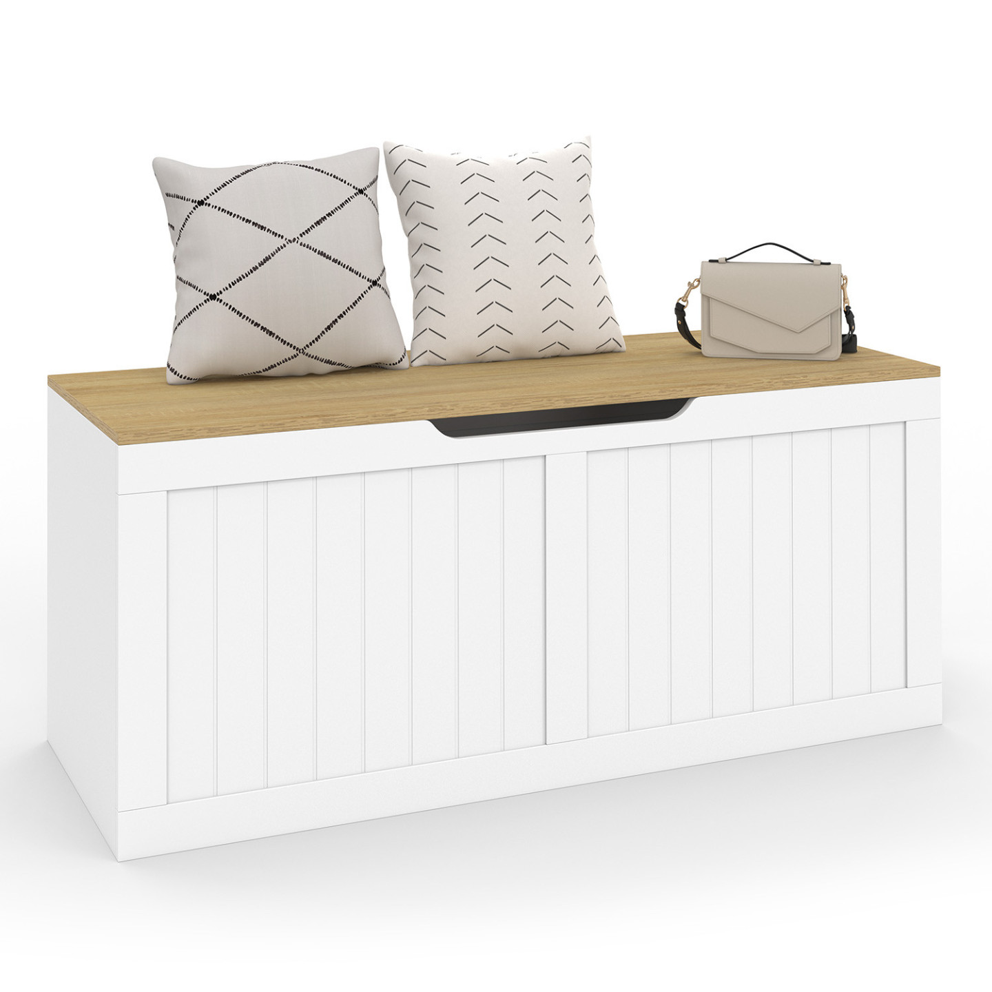 Aufbewahrungsbox aus Holz und Weiß 100 cm - LEON